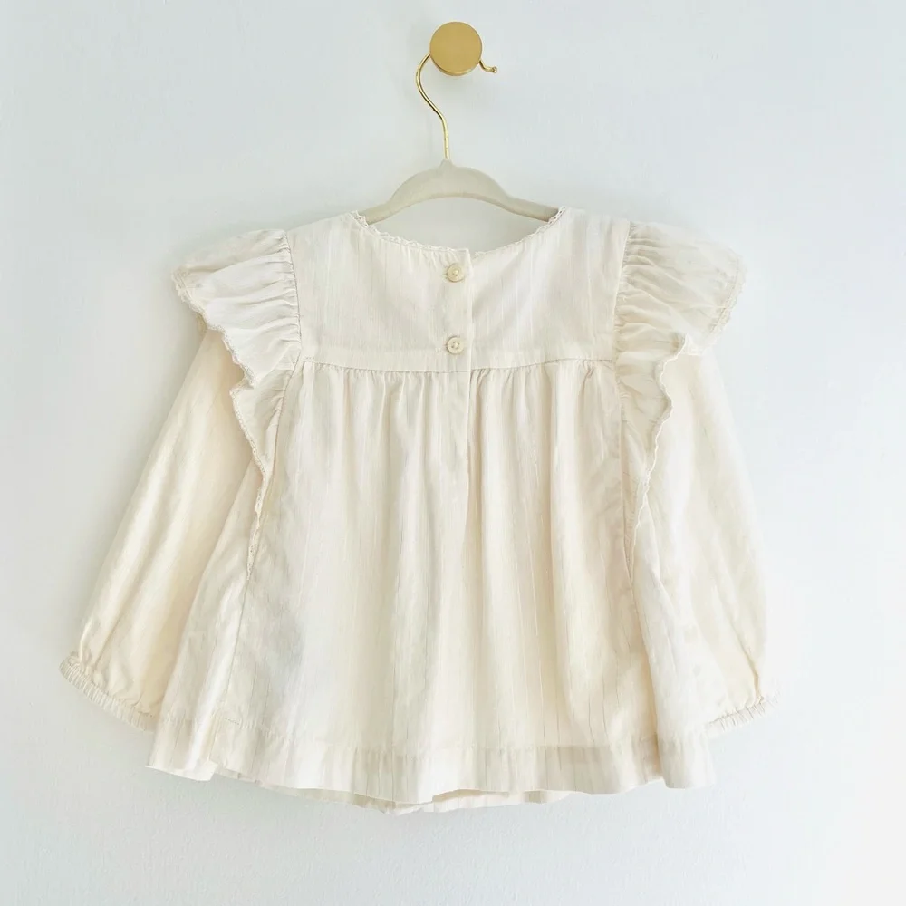 GAP Kids Off-White Ruffle Blouse with Lace & Silver Threading Details, Girls 2T - Picture 3 of 6